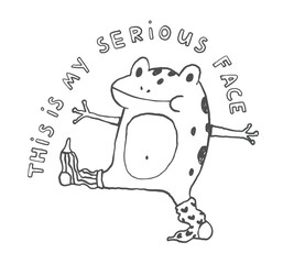 Funny doodle frog print, outline hand drawn toad with quote
