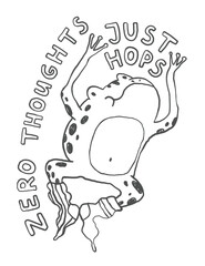 Funny doodle frog print, outline hand drawn toad with quote