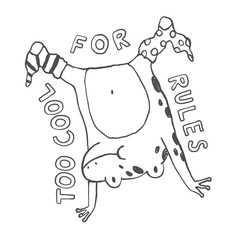 Funny doodle frog print, outline hand drawn toad with quote