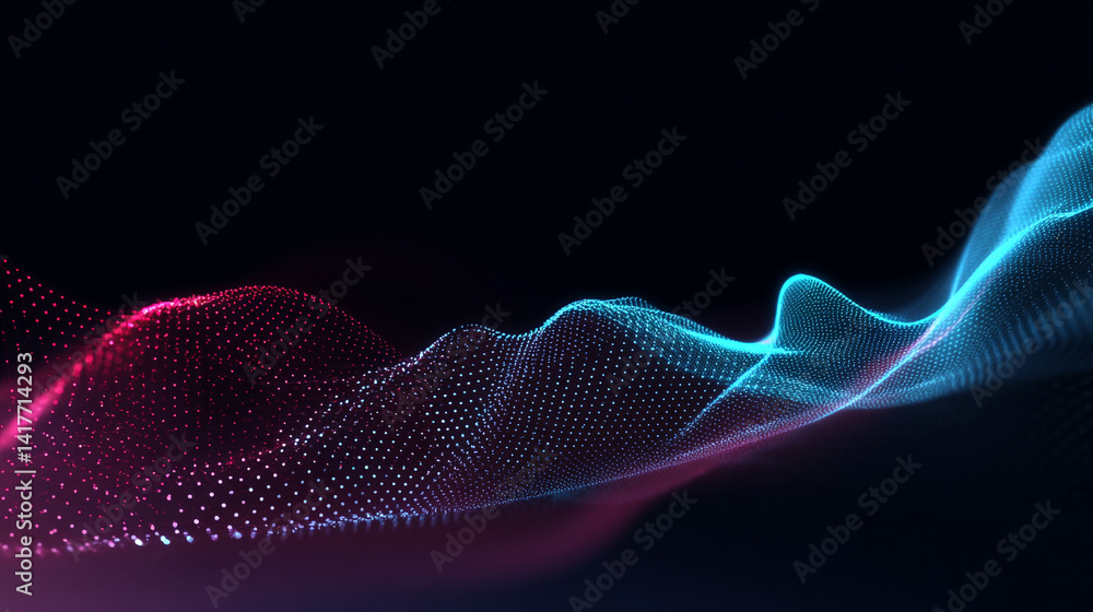Poster vibrant and colorful abstract waves of light in beautiful motion creating, flowing dot particles wav