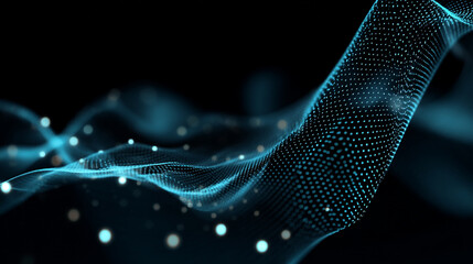 Fototapeta premium An abstract technological background, featuring blue glowing lines and dots in a dark sky, Abstract Background of Particles and Lines of Technology