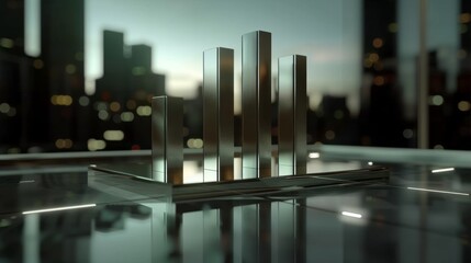 D bar chart on a glass platform with floating labels