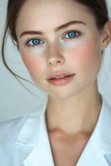 Beautiful woman close-up, doctor nurse care portrait close-up