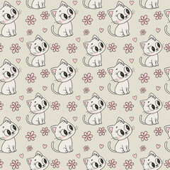 Cute Cat Seamless Pattern Kawaii Cartoon Kitten Design