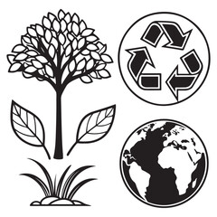 Ecology icons set. Nature, environment, recycle flat icon vector illustration