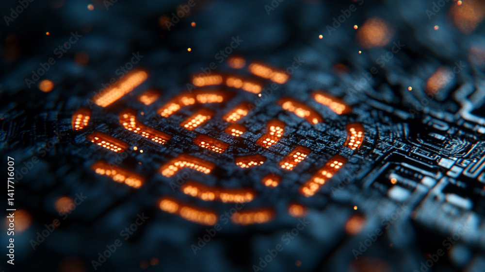 Poster white gold and silver digital maze with interconnected circuit patterns evokes a deep tech aesthetic