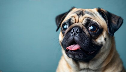Adorable Pug Portrait with Tongue Out on a Simple Background