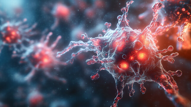 AI-generated depiction of microscopic entities showcasing intricate details of cellular structures and interactions microscope, microorganisms, cells, biological, entities, cellular, structures, - Powered by Adobe