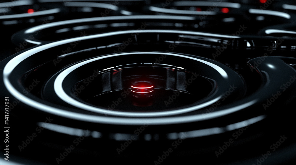Poster white gold and silver digital maze with interconnected circuit patterns evokes a deep tech aesthetic