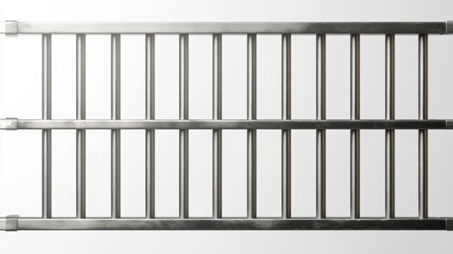 Close-up of a metallic grid with parallel bars on white background.