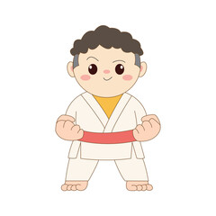 Cute little man training Karate martial art chibi kawaii character mascot sport Icon set