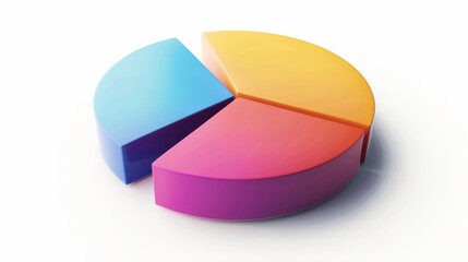 Gradient D pie chart with three vibrant parts and shadow depth