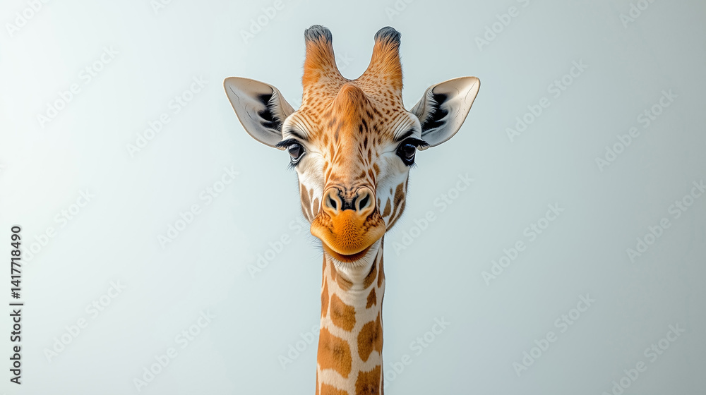 Poster giraffe with a playful expression against a minimalist backdrop in a studio setting giraffe, animal,