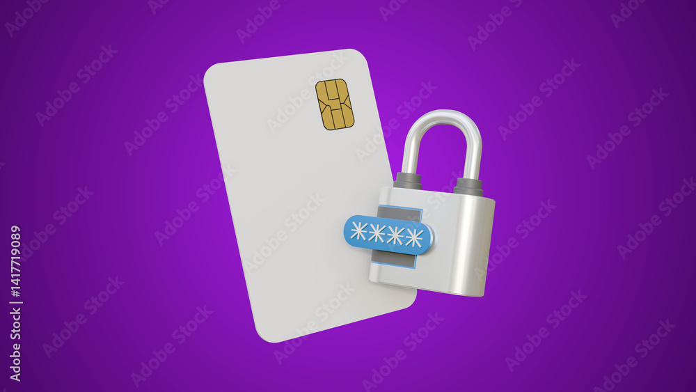 Poster the concept of protecting finances and secure transactions, credit card and password. blank card wit
