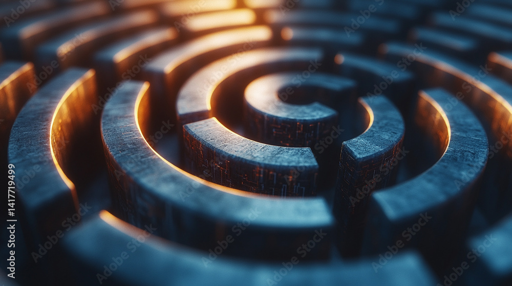 Poster white gold and silver digital maze with interconnected circuit patterns evokes a deep tech aesthetic