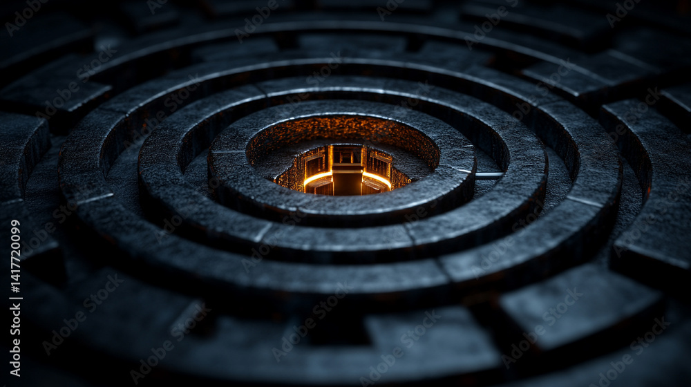 Poster white gold and silver digital maze with interconnected circuit patterns evokes a deep tech aesthetic