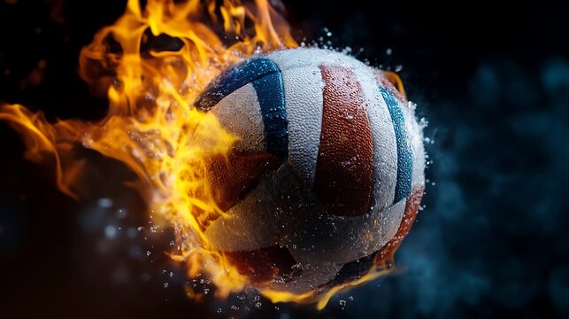 Fiery volleyball in flames and water.