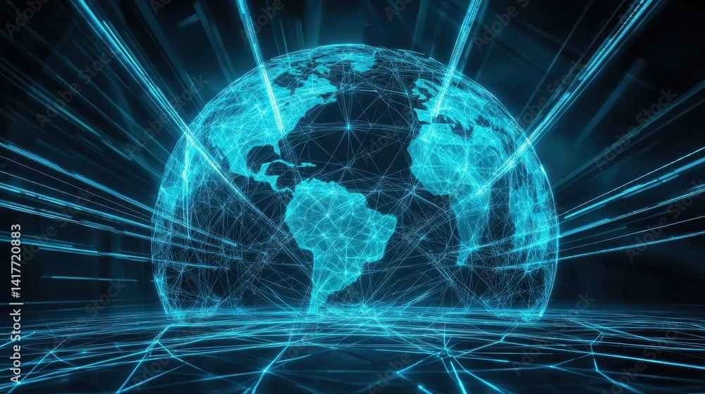 Poster a digital globe illuminated by a network of lines and nodes, symbolizing connectivity and technology