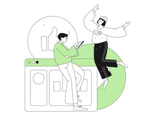 Flat vector illustration of business people operating work scene
