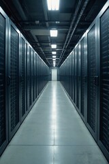 Fototapeta premium Futuristic Technology Network Landscape: Abstract Geometric Patterns in Server Infrastructure Design