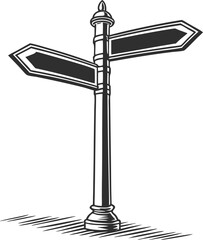 Obraz premium Black and White Illustration of Stylized Street Sign, Minimalist Directional Design