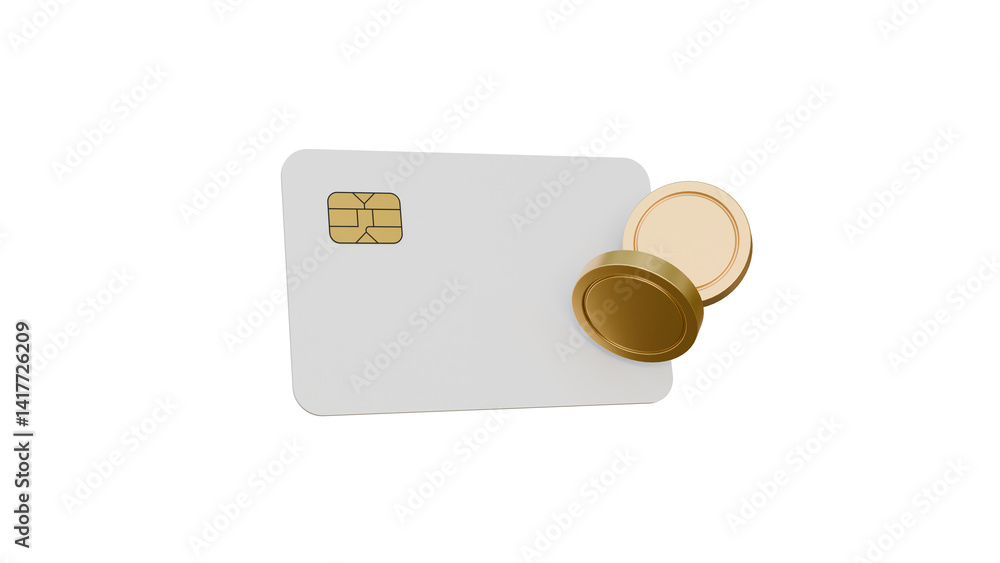 Aufkleber credit card with coin on isolated background. online payment concept. blank horizontal card mock up 