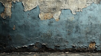 Obraz premium Cracked blue-gray wall displays wear, hinting at its rich urban history