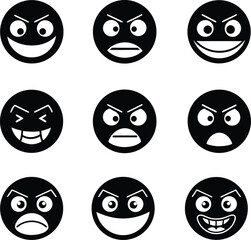 Emoji Emoticon Silhouette Icon Set – Wow, Sad, Happy & Expression Faces Vector.