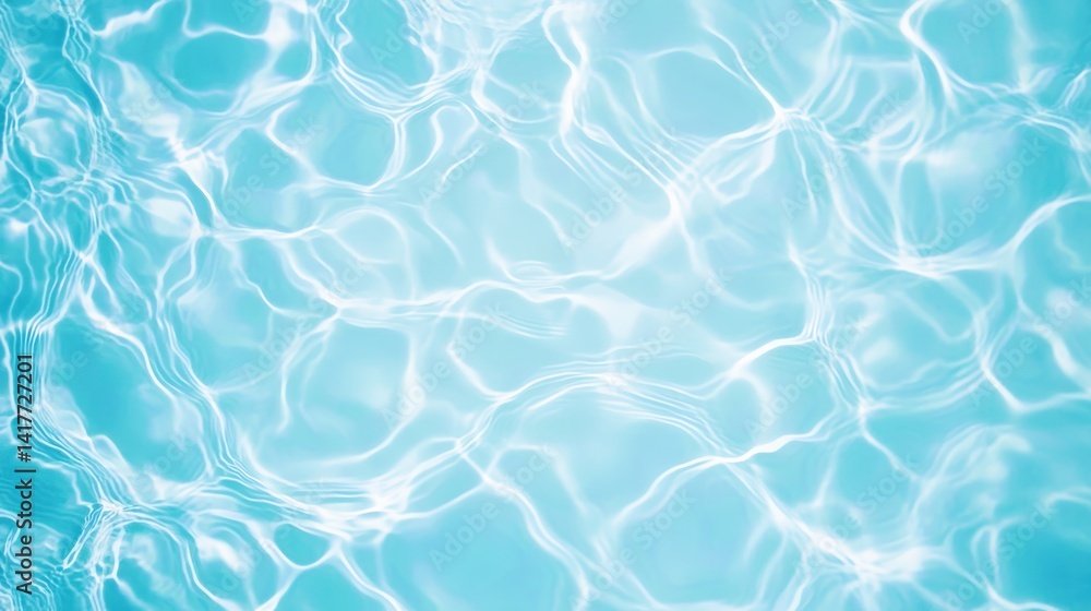 Poster a serene blue water surface with gentle waves and reflections, creating a calming and refreshing atm