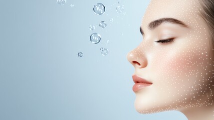 Skincare science represented by floating molecules and glowing skin types