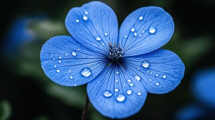 Vibrant blue flower with dew drops