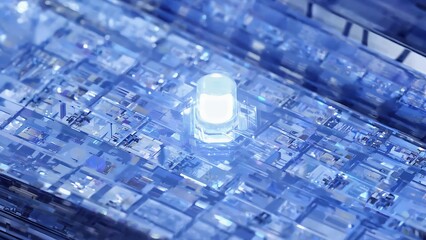 Glowing LED on a circuit board