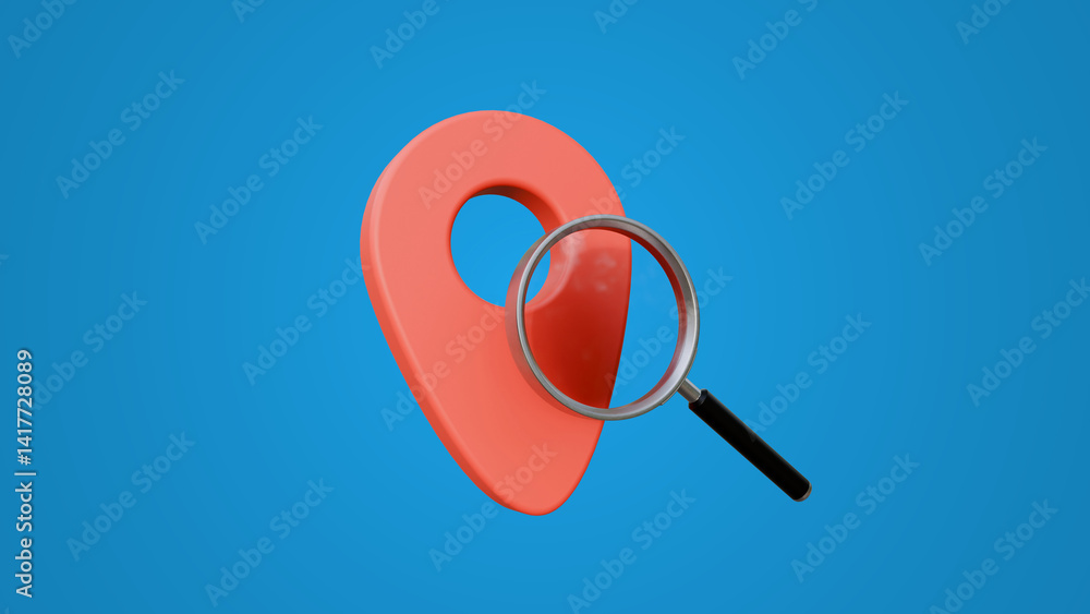 Aufkleber search location icons on blue background. location pin and magnifying glass symbols for place findin