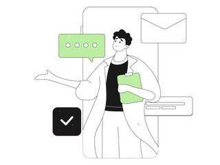 Flat vector illustration of business people operating work scene
