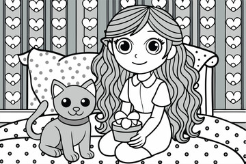 girl and cat illustration vector silhouette art