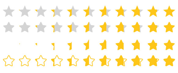 5 Star rating, customer review with gold stars flat vector icons for apps and websites. set of stars isolated on white background. Star icon. Stars in modern simple flat style vector
