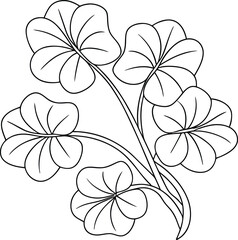 Black Outline Drawing Of Shamrock Leaves Isolated On White Background Design Element