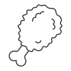 Fried chicken leg thin line icon, culinary cooking concept. Vector graphics. Chicken bone, turkey nuggets sign on white background, linear style icon for mobile or web design.