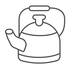 Classic metal kettle with handle thin line icon, culinary cooking concept. Vector graphics. Teapot, water bowling sign on white background, linear style icon for mobile or web design.