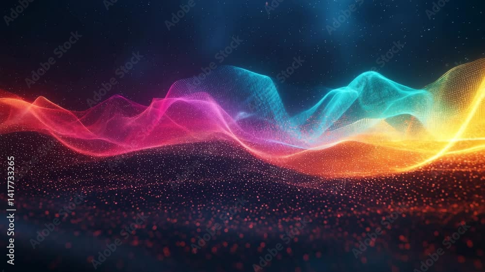 Poster exploration of an artistic representation of a photonic neural network with vibrant colors and dynam