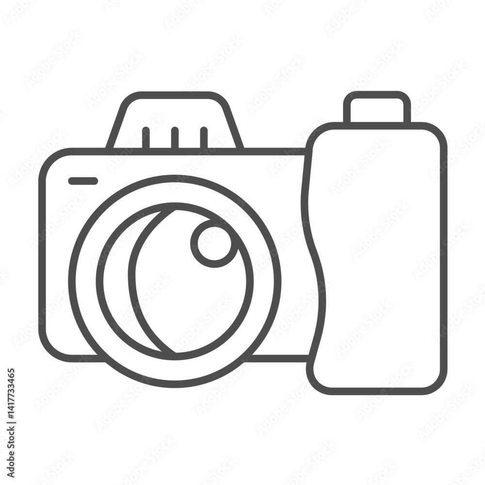 Aufkleber mirrorless photo camera thin line icon, eco tourism concept. vector graphics. camera device with sen