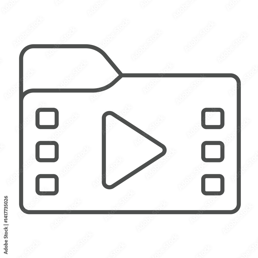 Poster video folder thin line icon, windows pack concept. vector graphics. folder with video files, frame p