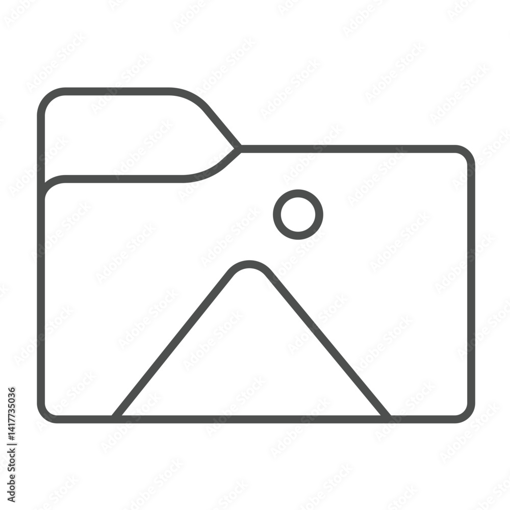 Poster images folder thin line icon, windows pack concept. vector graphics. folder with mountain and sun, g