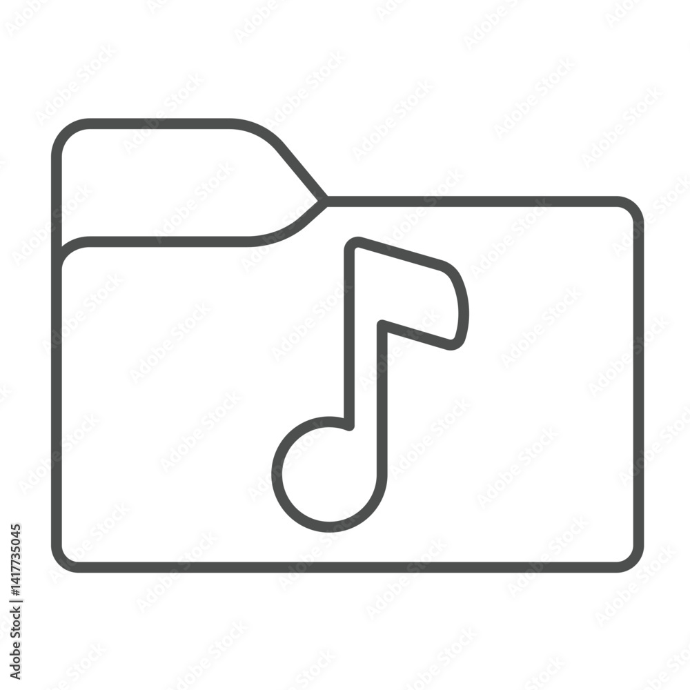 Poster music folder thin line icon, windows pack concept. vector graphics. folder with music note, multimed