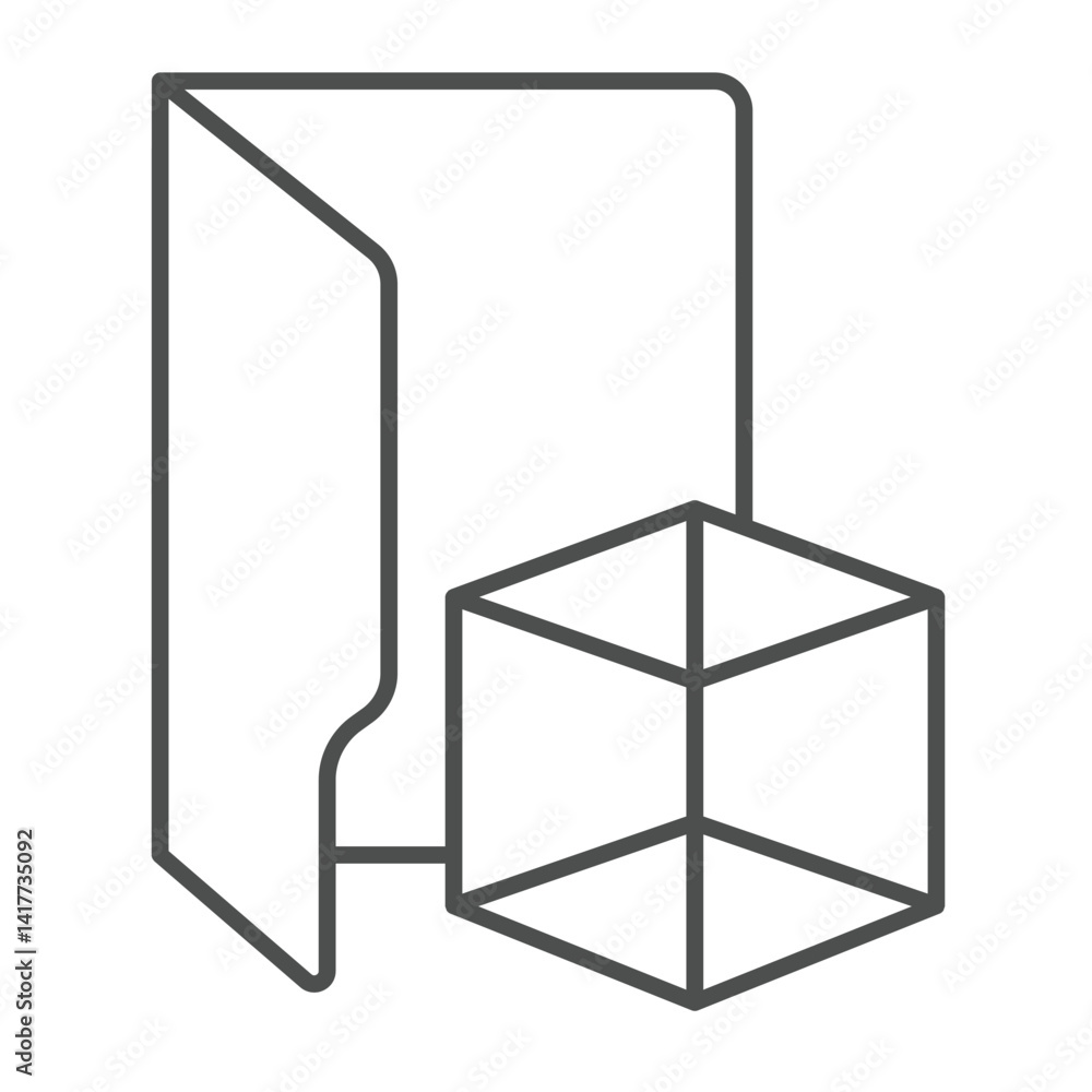 Poster 3d objects folder thin line icon, windows pack concept. vector graphics. folder with isometric cube,
