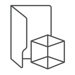 3D objects folder thin line icon, windows pack concept. Vector graphics. Folder with isometric cube, computer graphics sign on white background, linear style icon for mobile or web design.