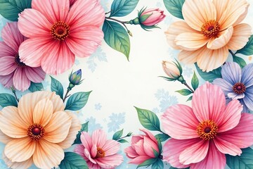 Overlapping, watercolor-style floral motif Soft, painterly blossoms in continuous flow , romantic, nature