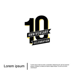 10th years anniversary celebration emblem. elegant anniversary logo isolated with ribbon on white background. vector illustration template design for web, flyers, poster, invitation and greeting card