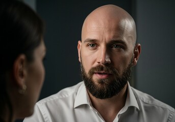 Obraz premium Professional man engaged in conversation with a focused expression 