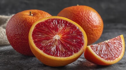 Half of a blood orange, revealing vibrant segments - healthy organic still